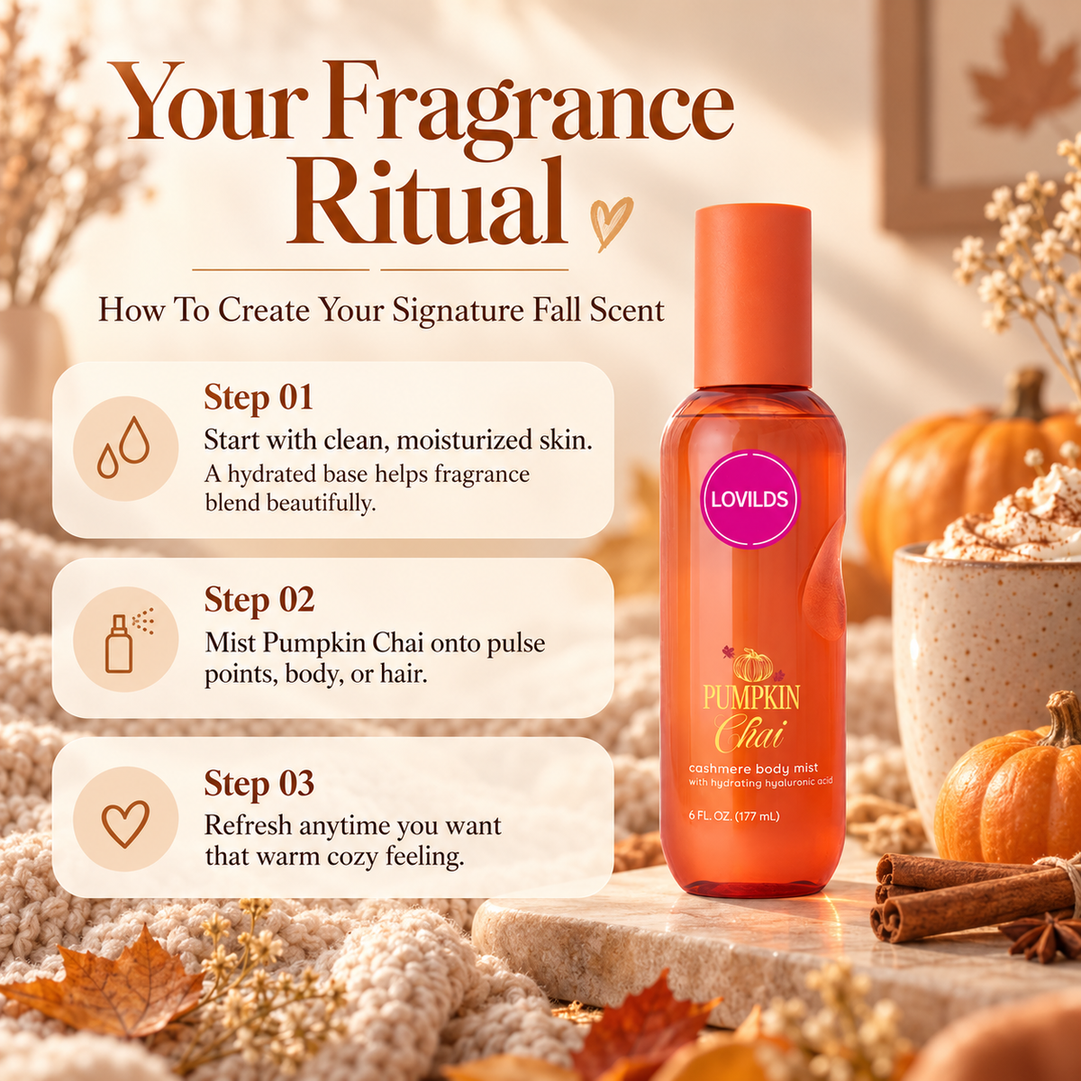 LOVILDS™ Cashmere Body Mist - Pumpkin Chai - 6 fl oz